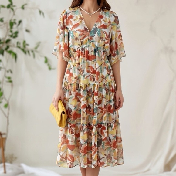 entro Dresses & Skirts - Entro Floral Midi Long Line Dress Size Small Tierred Forest Fairy Cottagecore